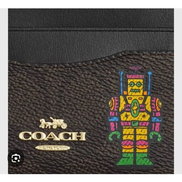 New Coach CW929 Cosmic Slim Id Card Case in Signature Canvas wit Robot Print - Picture 2 of 2